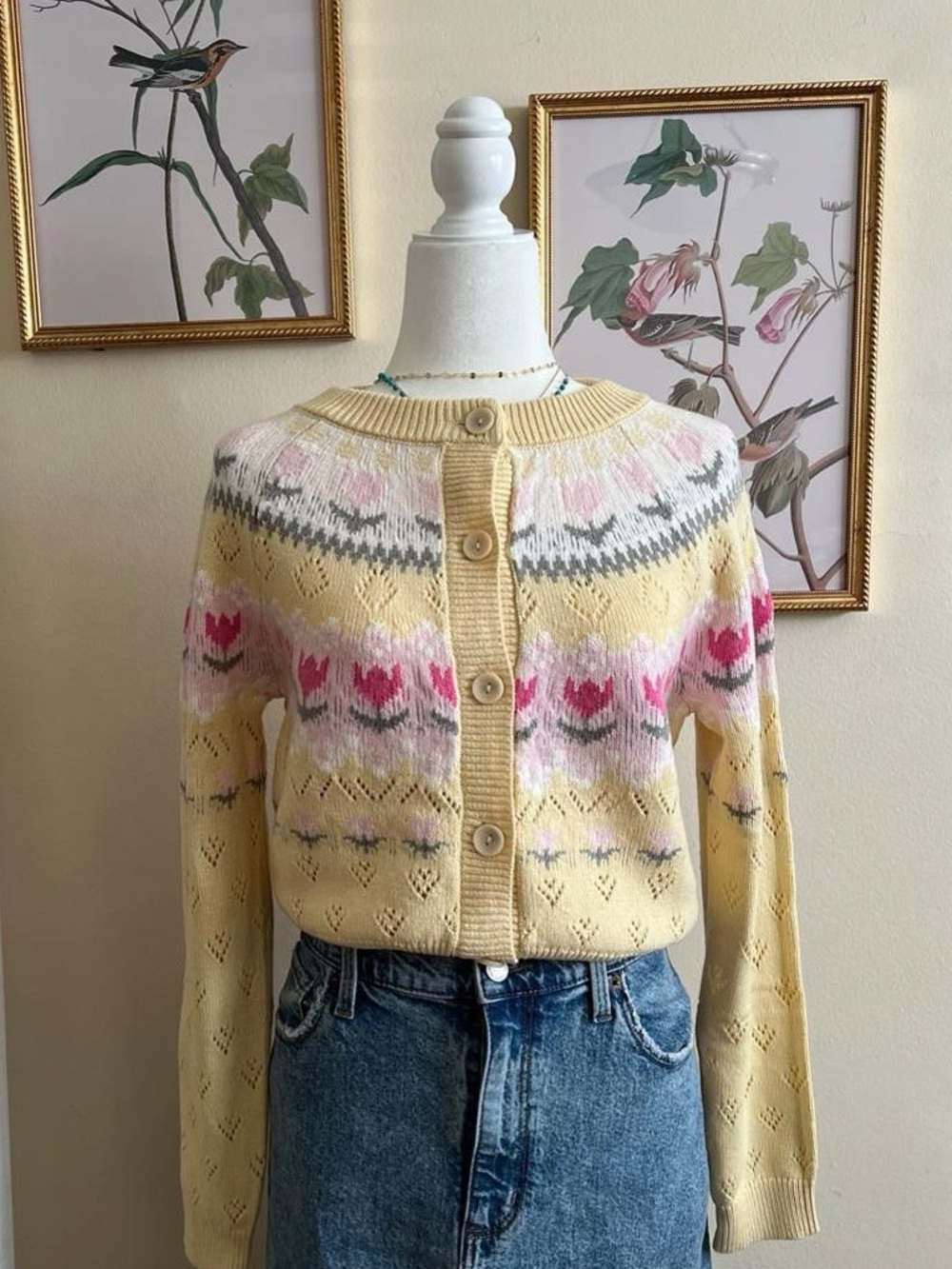 Freshman Yellow Floral Button-Up Cardigan
